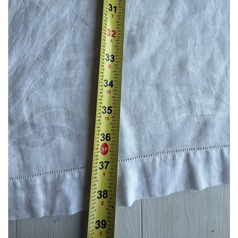 Vintage White Damask Linen Table Runner Floral Hemstitch 20x38